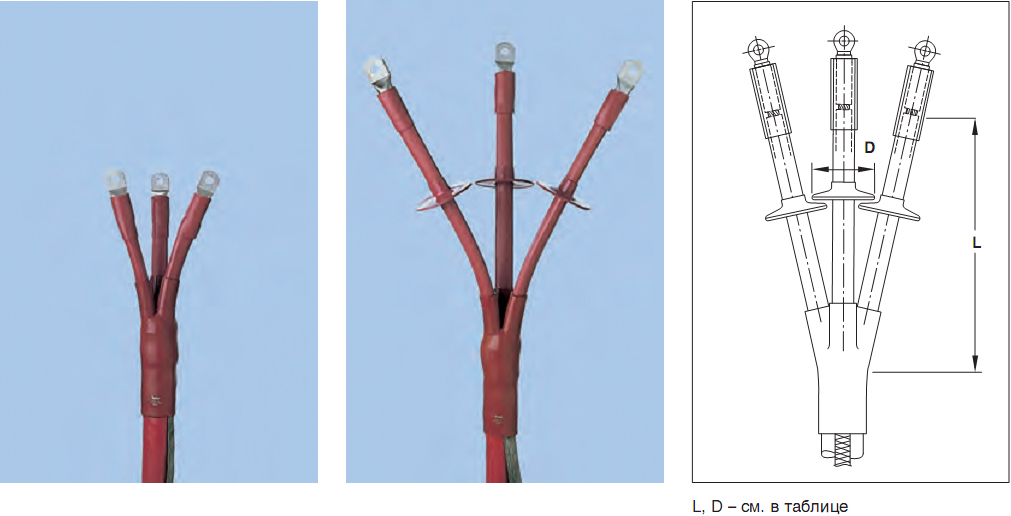 Концевые муфты для трехжильных кабелей с изоляцией на 6 кВ