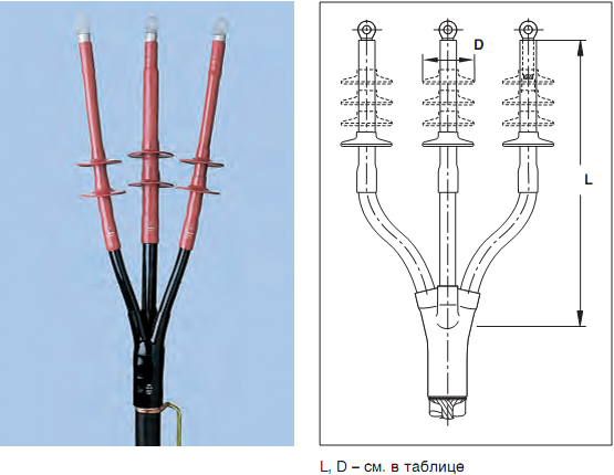 Муфты наружной установки для трехжильных кабелей на напряжение 10, 20 и 35 кВ